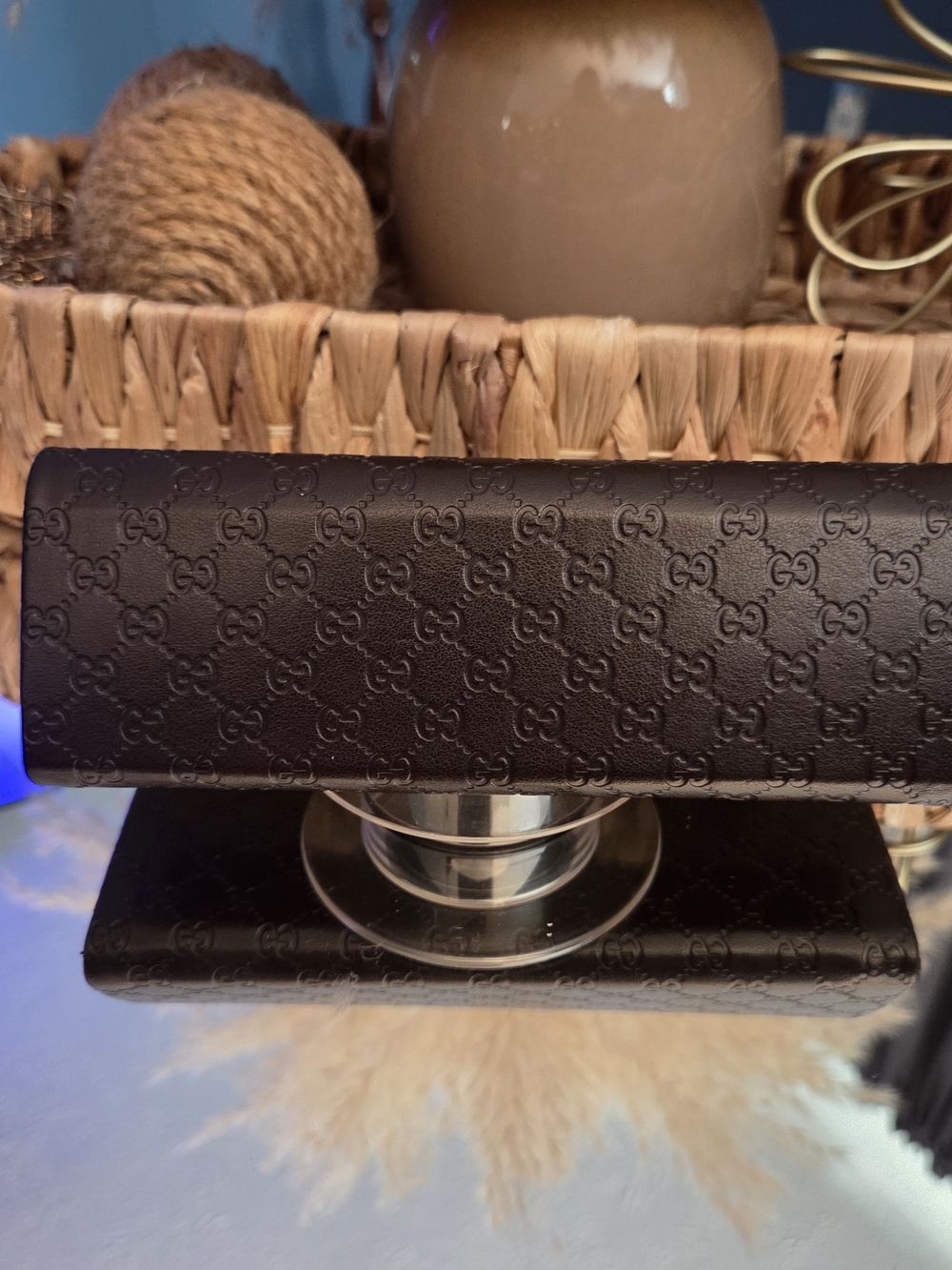 Gucci Brown Micro GG Embossed Eyeglass Sunglasses Case Snap Closure - Picture 8 of 12